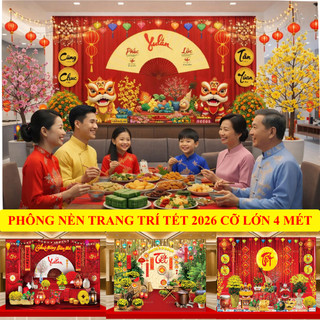 Phông nền trang trí decor Tết mừng năm mới, Tranh Tết trang trí nhà cửa mừng xuân 2026 happy new year TET01 -BIATON