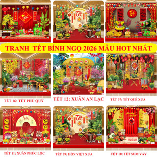 Phông nền trang trí Tết, Tranh decor Tết trang trí nhà cửa, Phông nền Tết chụp ảnh,decor sự kiện, chung cư TET01- BIATON