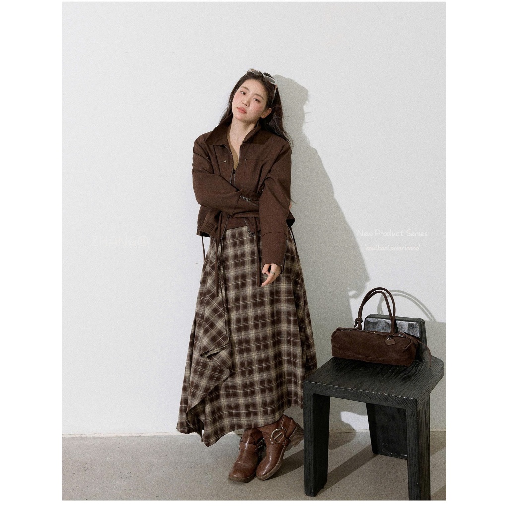 [BIGSIZE02] Chân váy kẻ sọc caro Bigsize dáng chữ A tà bất đối xứng phong cách vintage retro | Khao Boutique