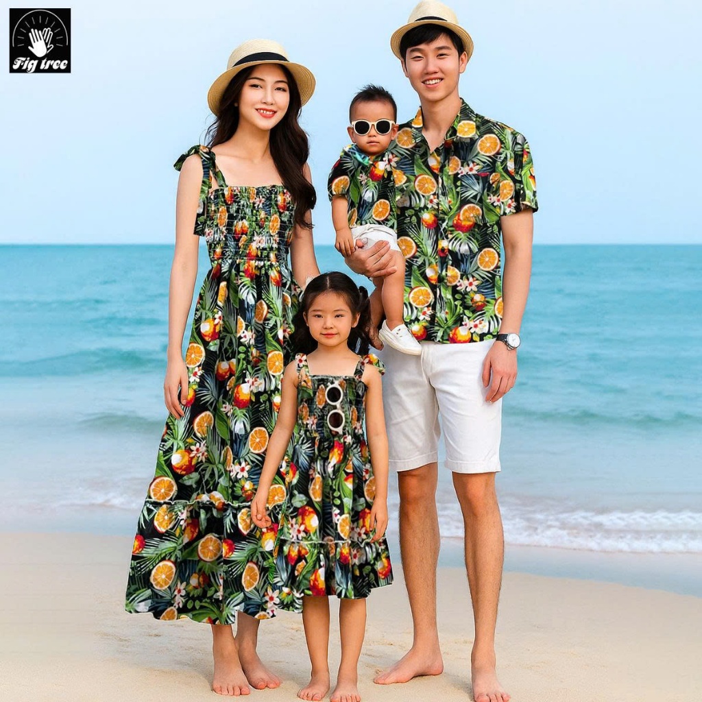 Đồng Phục Gia Đình Fig Tree Họa Tiết Trái Chanh Tươi, Họa Tiết Nhiệt Đới Đón Hè, Du Lịch,MS 192 New