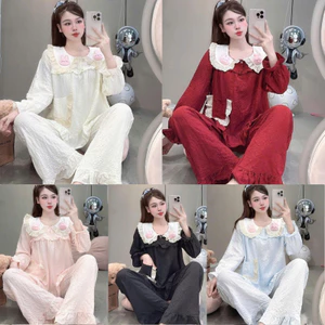 Bộ Đồ Ngủ Nữ JUSOKA Pijama Phối Cổ Sen Chất Đũi Gạo Mềm Mại Thoải Mái Cho Nữ DU30