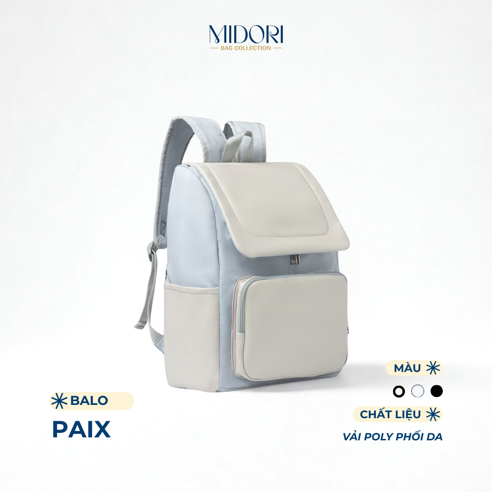 Balo Vải Phối Da PU PAIX Đi Học Nam Nữ Đựng Laptop Thời Trang Du Lịch | MIDORI BAG COLLECTION