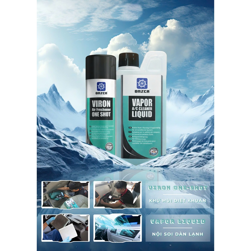 Combo Vệ Sinh Dàn Lạnh Onzca Vapor 500ML Và Khử Mùi Viron One Shot 200ML