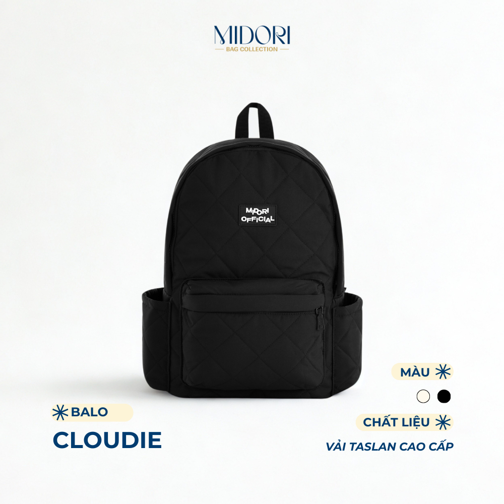 Balo Đi Học Làm CLOUDIE Nam Nữ Cặp Vải Phao Đựng Laptop Du Lịch Nhiều Ngăn | MIDORI BAG COLLECTION