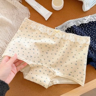 Quần Lót Cotton Nữ Dạng Đùi Hoạ Tiết Nhí Phối Ren Bèo Xinh, Quần Chip Mềm Thoáng Mát King Shop L-5522
