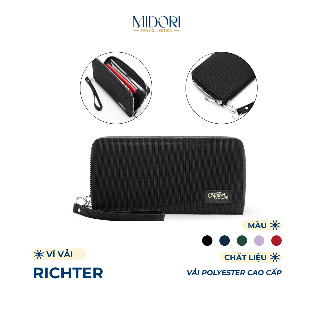 Ví Vải Cầm Tay RICHTER Thời Trang Quai Xách Đựng Tiền Thẻ Nam Nữ Nhiều Ngăn | MIDORI BAG COLLECTION