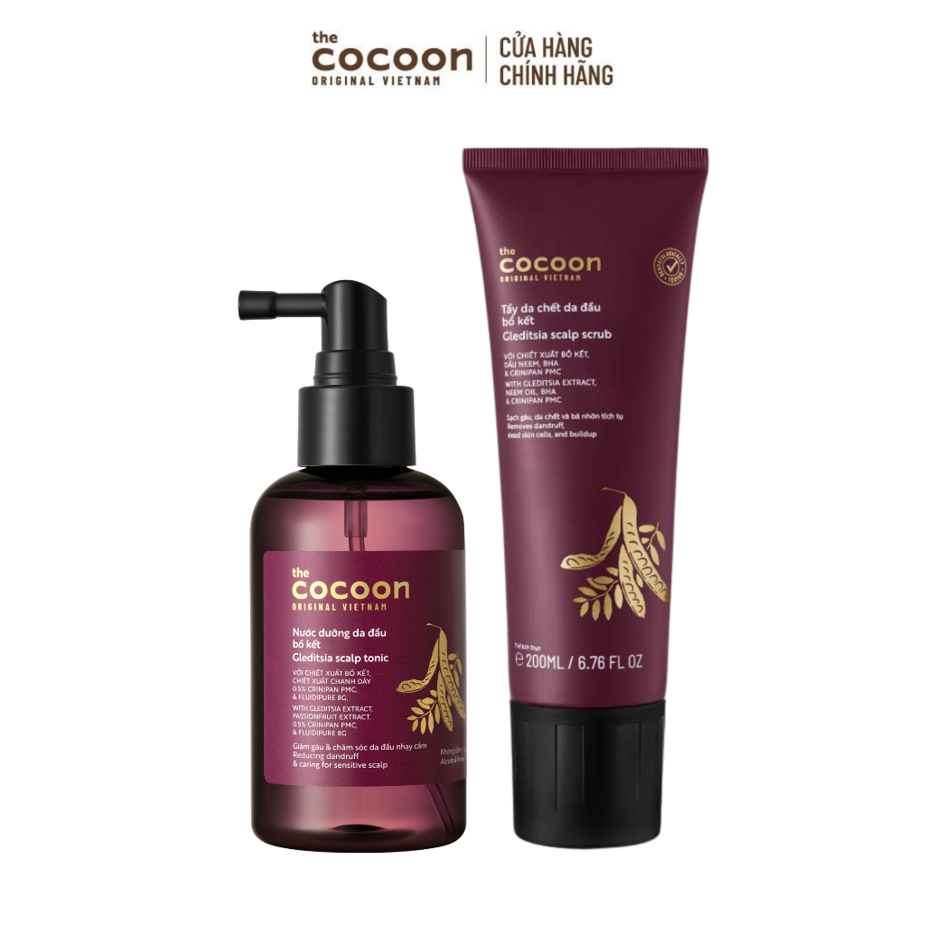 [MUA 2 GIẢM 35%] Combo Tẩy da chết da đầu bồ kết 200ml & Nước dưỡng da đầu bồ kết Cocoon 140ml