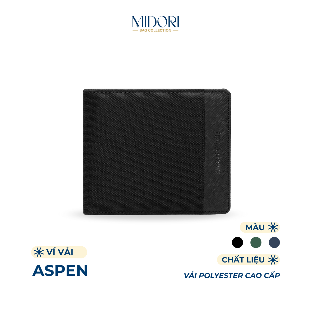Ví Vải Ngang ASPEN Nam Nữ Polyester Phôi Da PU Bền Đẹp Trượt Nước Thời Trang | MIDORI BAG COLLECTION