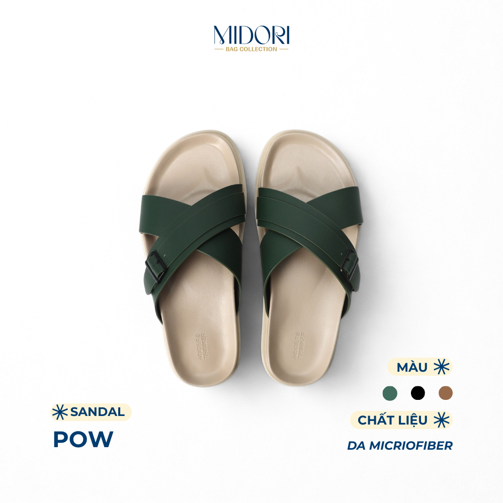 Dép Da Microfiber OLIVE Hai Quai Ngang Nam Nữ Đúc Chống Trượt Có Khoá Cài | MIDORI BAG COLLECTION