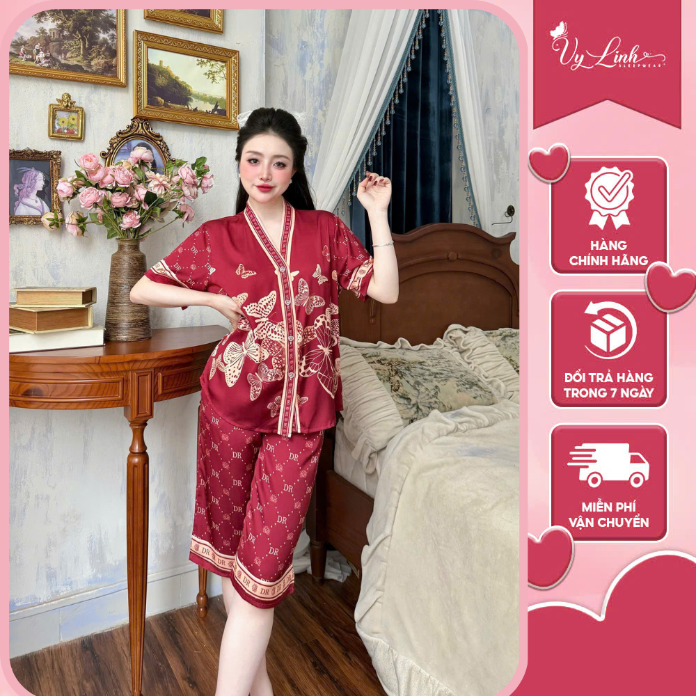 Bộ ngủ nữ cổ Y lửng chất liệu lụa latin thoáng mát thấm hút mồ hôi tốt, mềm mại S1235 lô 3