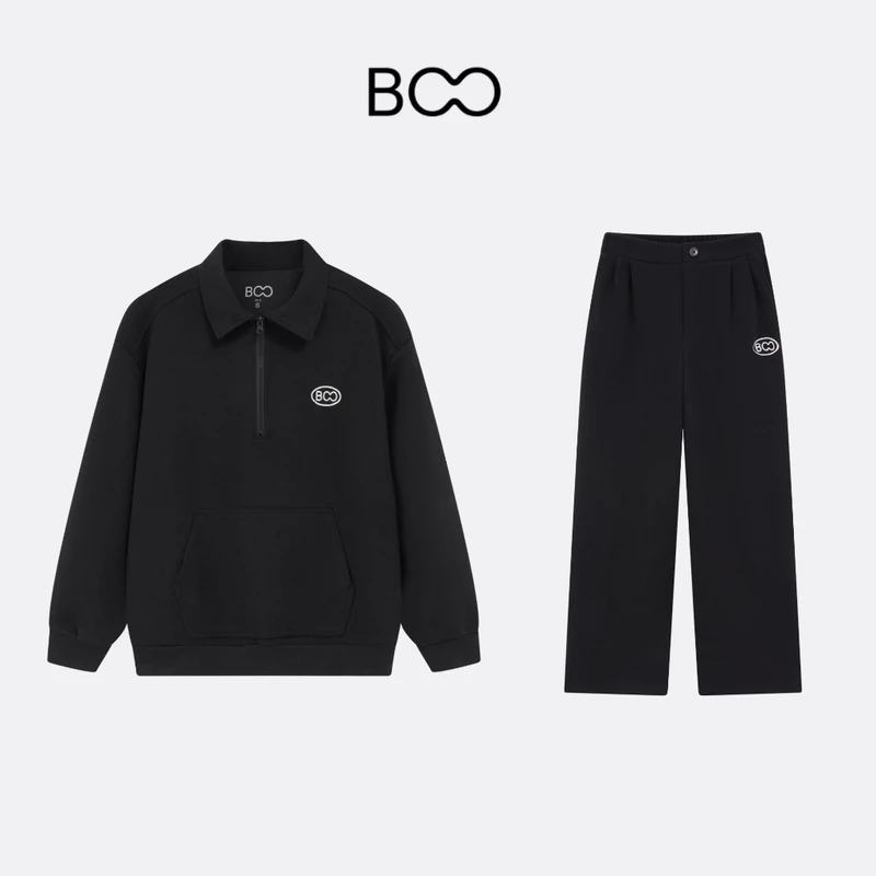 Bộ Quần Áo Nỉ Nam Nữ BOO Halfzip Chất Liệu Cao Cấp, Dày Dặn Ấm Áp Basic Dễ Phối Đồ — ảnh 1