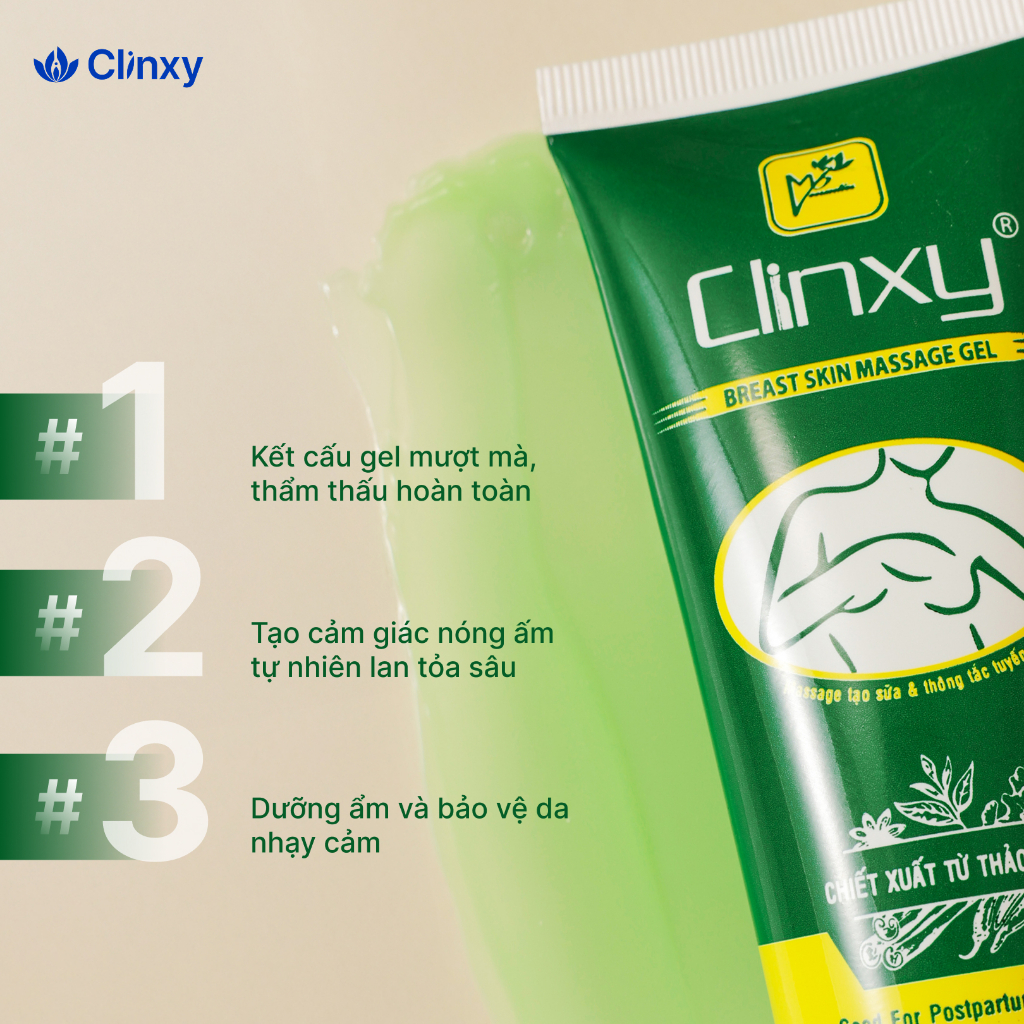 Gel Massage Ngực Sau Sinh Clinxy Giúp Thông Tắc Tia Sữa, Làm Ấm Ngực An Toàn (50g)