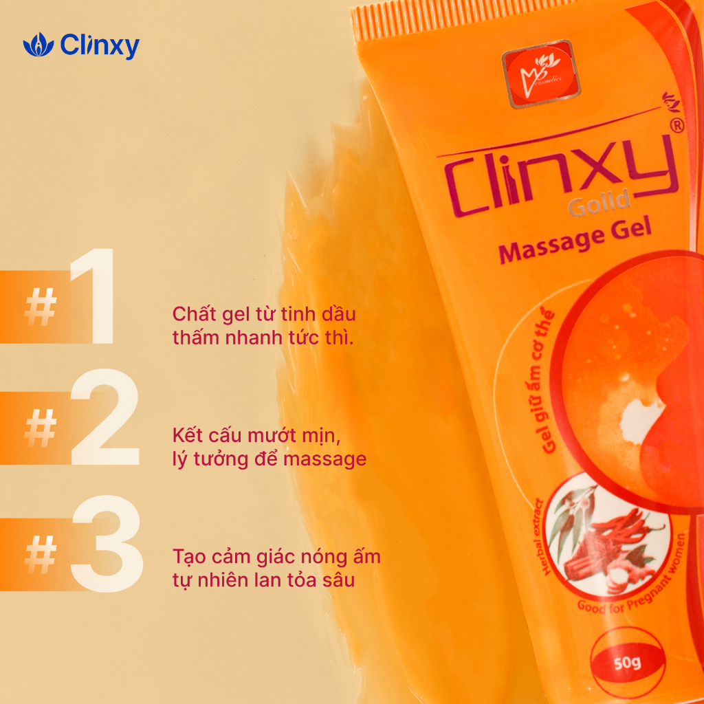 (Combo 2 Tuýp) Gel Massage Cho Thai Phụ Giảm Đau Mỏi, Làm Ấm Cơ Thể – Clinxy Gold Massage Gel (50g)