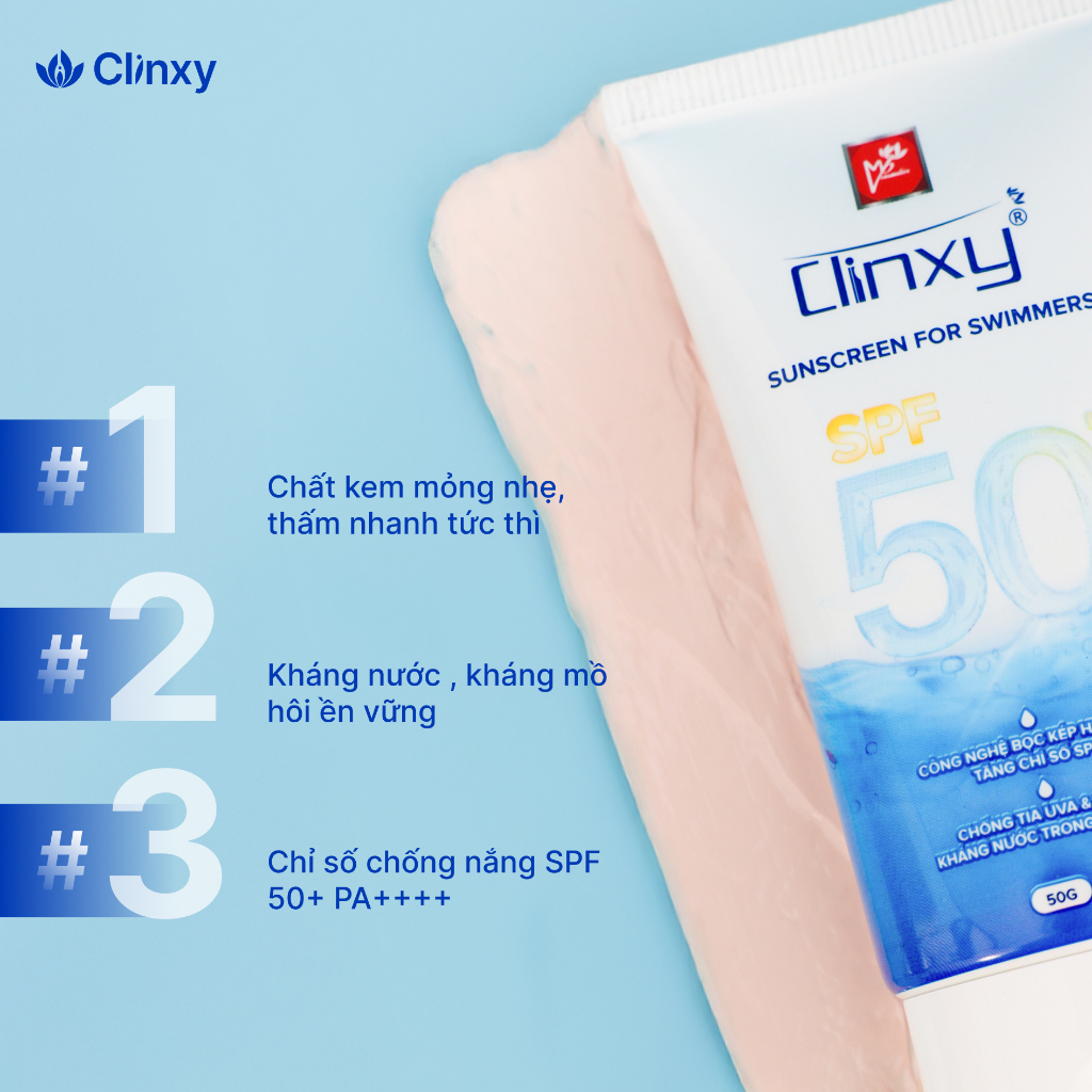 Kem Chống Nắng Kháng Nước Clinxy Dành Cho Người Đi Bơi, Giúp Bảo Vệ Da, Hạn Chế Sạm Da (50g)
