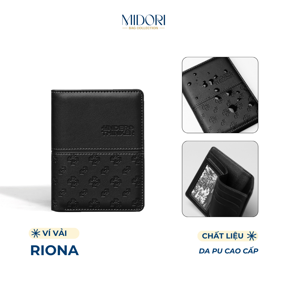 Ví Da PU Đứng Monogram RIONA Nam Nữ Bóp Đựng Tiền Thẻ Nhiều Ngăn Cao Cấp | MIDORI BAG COLLECTION