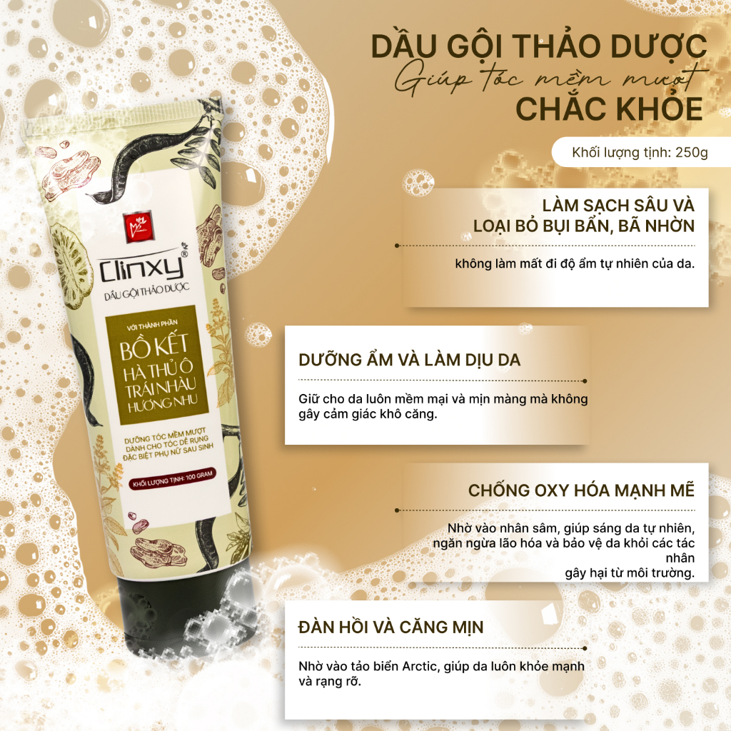 Dầu Gội Thảo Dược Clinxy Thành Phần Thiên Nhiên Dịu Nhẹ Cho Da Đầu (100g)