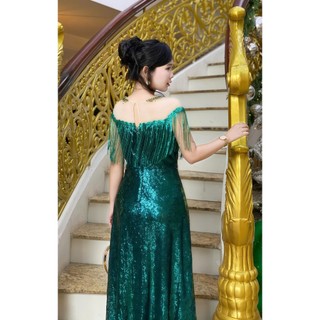 Đầm Kim Sa Tua Rua Dáng Xòe – Phong Cách Dạ Hội Cao Cấp, đầm dạ hội trung niên, M118