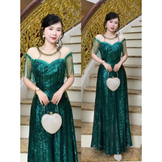 Đầm Kim Sa Tua Rua Dáng Xòe – Phong Cách Dạ Hội Cao Cấp, đầm dạ hội trung niên, M118