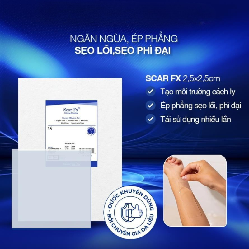 Miếng Dán Mờ Sẹo Scar Fx Ngăn Ngừa Và Sẹp Sẹo Lồi  Phì Đại 2,5cm x 2,5cm