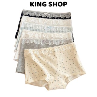 Quần Lót Cotton Nữ Dạng Đùi Hoạ Tiết Nhí Phối Ren Bèo Xinh, Quần Chip Mềm Thoáng Mát King Shop L-5522