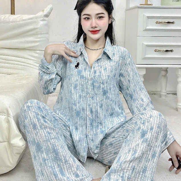 Đồ bộ nữ đồ mặc nhà, đồ ngủ nữ dễ thương,đồ pijama đũi tiểu thư dài tay họa tiết loang hottrend[300]