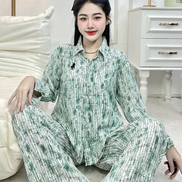 Đồ bộ nữ đồ mặc nhà, đồ ngủ nữ dễ thương,đồ pijama đũi tiểu thư dài tay họa tiết loang hottrend[300]
