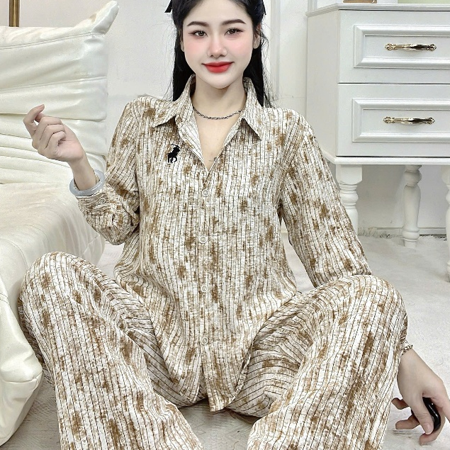 Đồ bộ nữ đồ mặc nhà, đồ ngủ nữ dễ thương,đồ pijama đũi tiểu thư dài tay họa tiết loang hottrend[300]