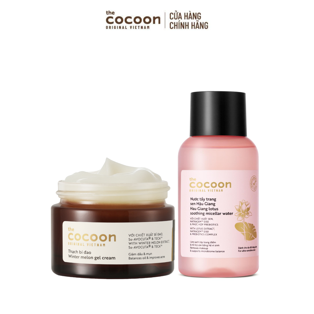 [MUA 2 GIẢM 41%] Combo Nước tẩy trang sen Hậu Giang 140ml & Thạch bí đao Cocoon 30ml