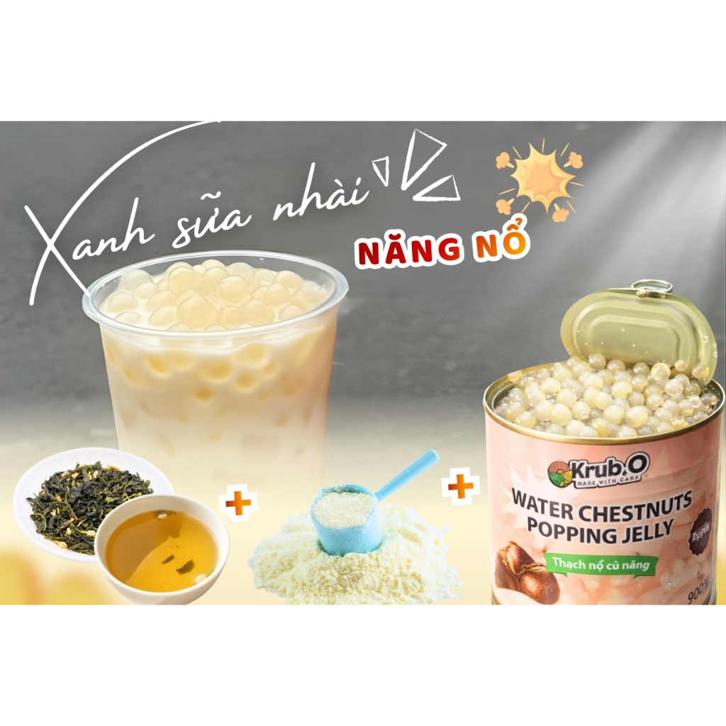 [SẴN DÙNG] Thạch Nổ Củ Năng Krub.O – topping đồ huống hot trend chất lượng cao, lon 900gram