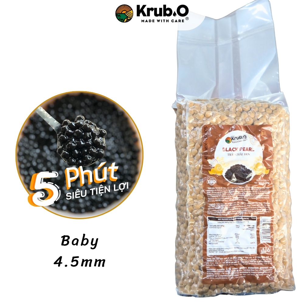 Trân Châu Đen Baby Krub.O 1kg - Dẻo Mềm, Nấu Nhanh, Tiết Kiệm