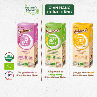 Thùng Sữa Gạo Hữu Cơ 4Care Balance 36 Hộp 180ml/Hộp Vị Vani /Gạo Tím/Không Đường - Natural Market