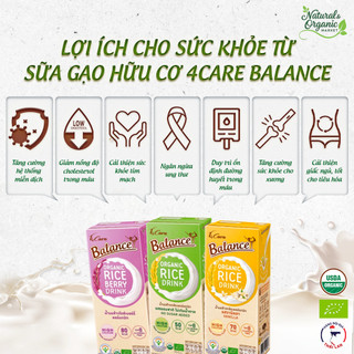 Thùng Sữa Gạo Hữu Cơ 4Care Balance 36 Hộp 180ml/Hộp Vị Vani /Gạo Tím/Không Đường - Natural Market
