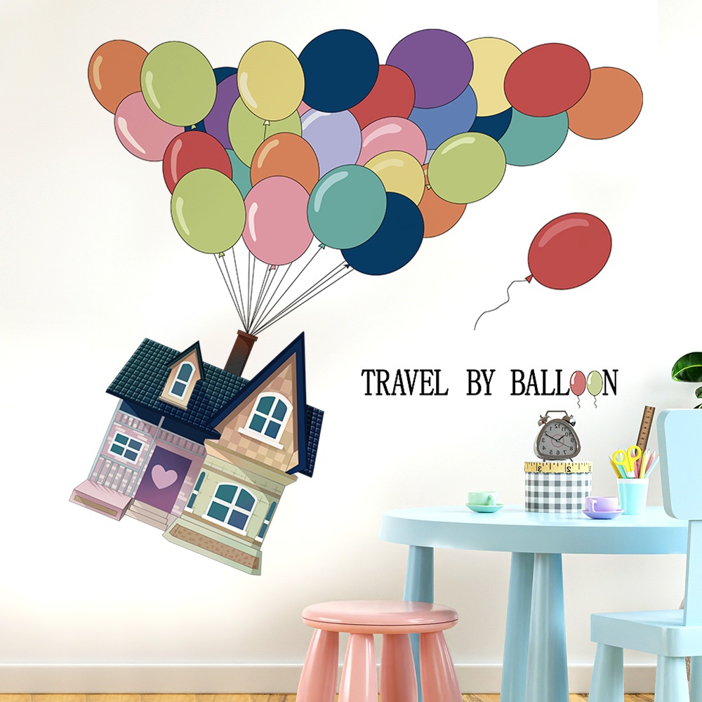 Decal Dán Tường Ngôi Nhà Bóng Bay Hoạt Hình Up Có Keo Sẵn 90x85.5cm - Trang Trí Phòng Ngủ Cho Bé