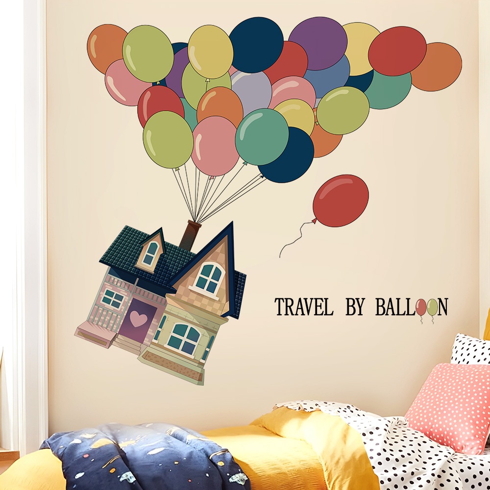 Decal Dán Tường Ngôi Nhà Bóng Bay Hoạt Hình Up Có Keo Sẵn 90x85.5cm - Trang Trí Phòng Ngủ Cho Bé