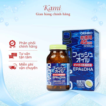 Dầu cá Omega 3 Orihiro fish oil, Omega 3 EPA & DHA Orihiro Nhật Bản hộp 180 viên