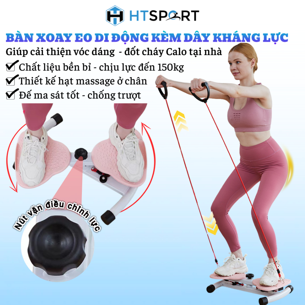 Bàn Xoay Eo Bụng Dạng Đứng 3 Trong 1 Kèm Theo Dây Kháng Lực,Có Hạt Massage Chân, Tập Thể Dục Tại Nhà