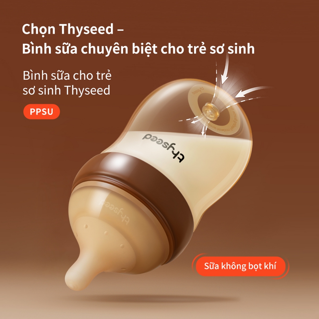 Bình sữa Thyseed PPSU cao cấp chống sặc chống đầy hơi cho trẻ sơ sinh cổ rộng núm ti cho bé
