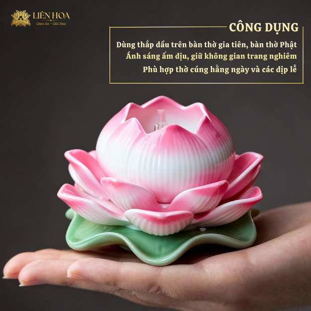 Đèn Dầu Thờ Cúng Hoa Sen Gốm Sứ Liên Hoa | Đèn Thờ Bàn Thờ Phật, Gia Tiên Trang Nghiêm