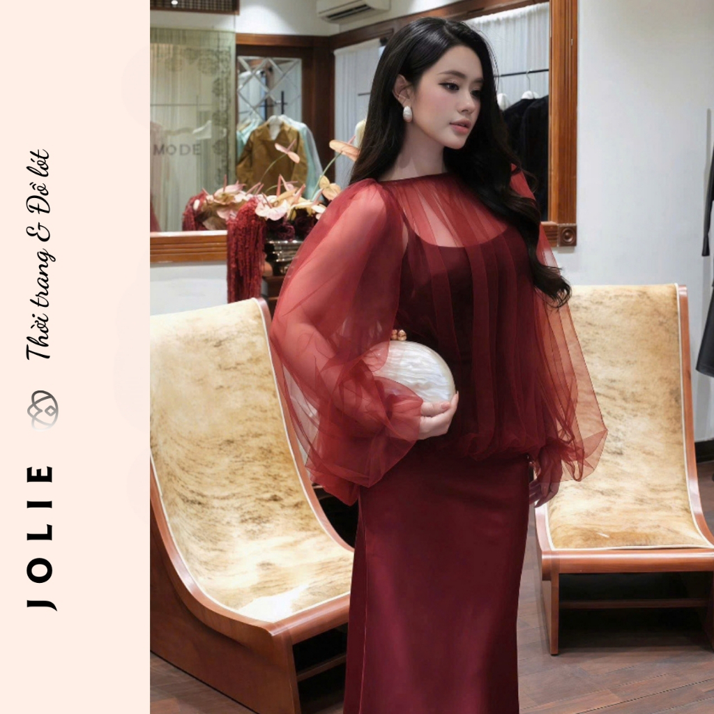 Đầm Lụa Hai Dây Trắng Choàng Voan Tơ Bồng Bềnh - Váy Tiểu Thư Sang Chảnh Dự Tiệc Cao Cấp Jolie
