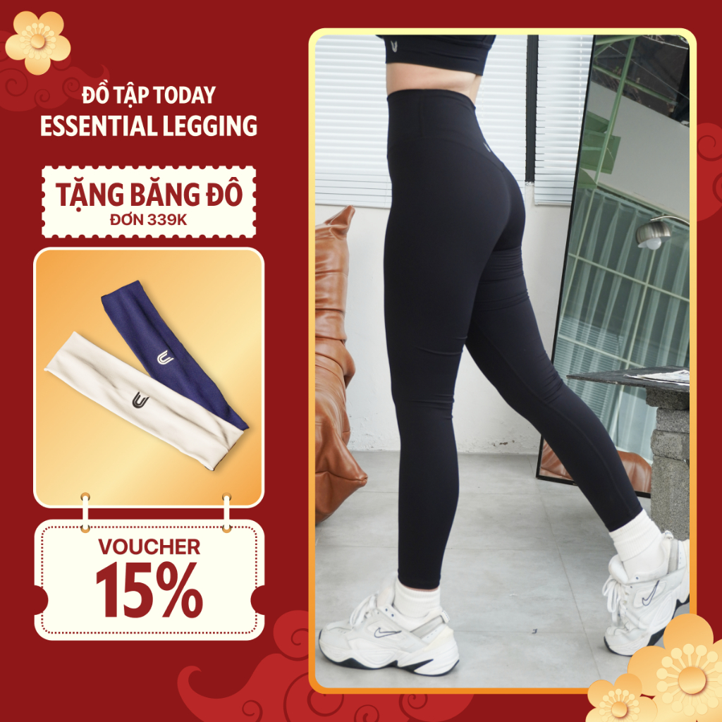 Quần tập gym yoga thể thao nữ legging Essential lưng cao màu trơn Today U Wear
