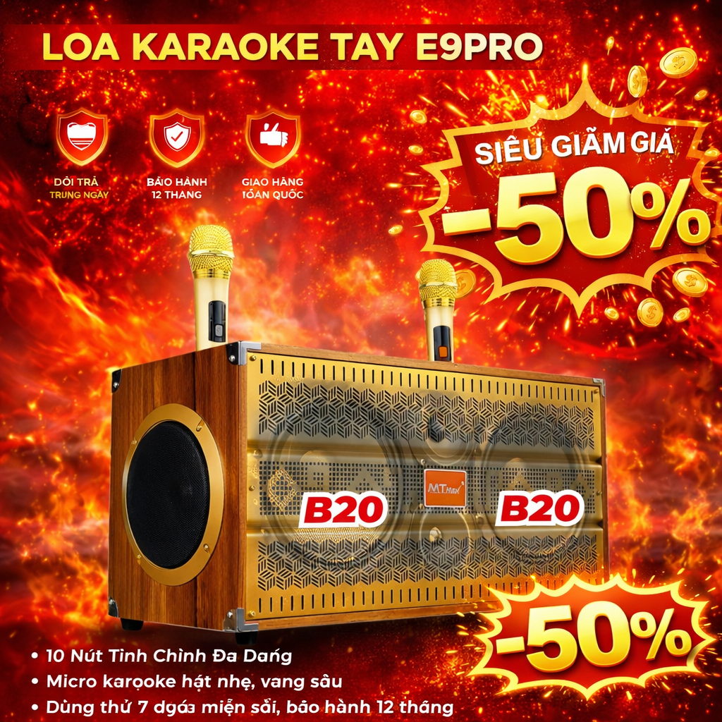 Loa xách tay karaoke V9 Promax 6 đường tiếng, công suất 350W, âm thanh ...