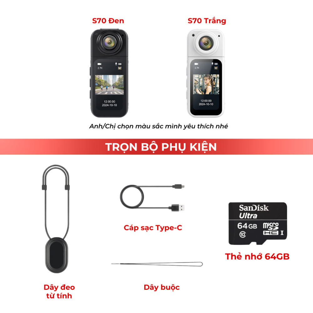 Camera Không Dây GoPro S70 – Máy Quay Cầm Tay Mini, Camera 2k, Ghi Hình Rõ Nét, Thiết Kế Nhỏ Gọn