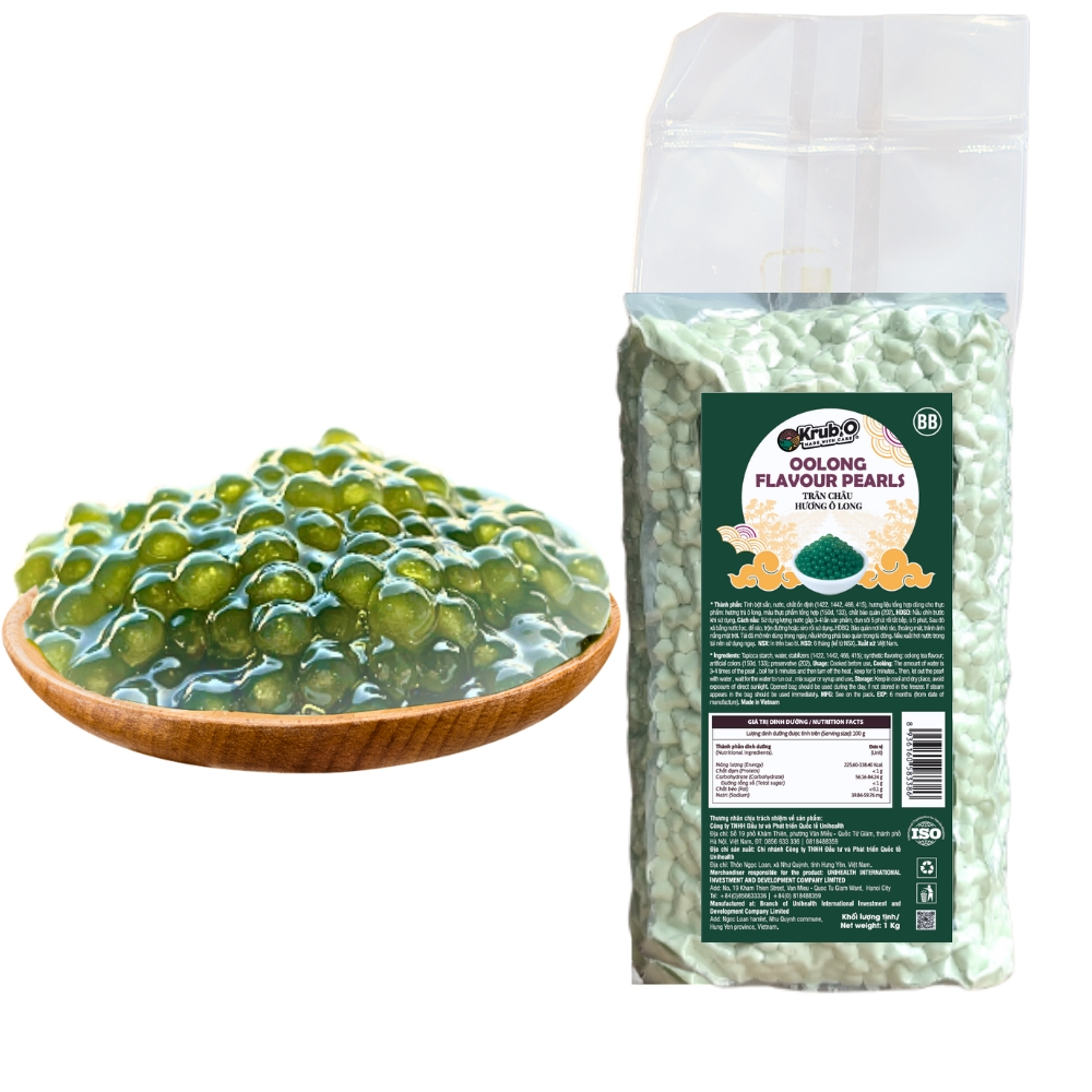 Trân Châu Olong Baby Krub.O 1kg - Thơm Đậm Vị Trà, Dẻo Mềm, Nấu siêu Nhanh, siêu tiết kiệm, Topping Cao Cấp Cho Quán