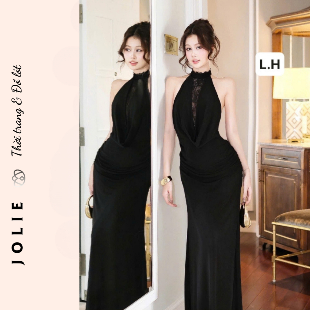 Đầm Dự Tiệc Cổ Yếm Phối Ren Cao Cấp Jolie - Váy Body Dáng Dài Quyến Rũ Sang Chảnh
