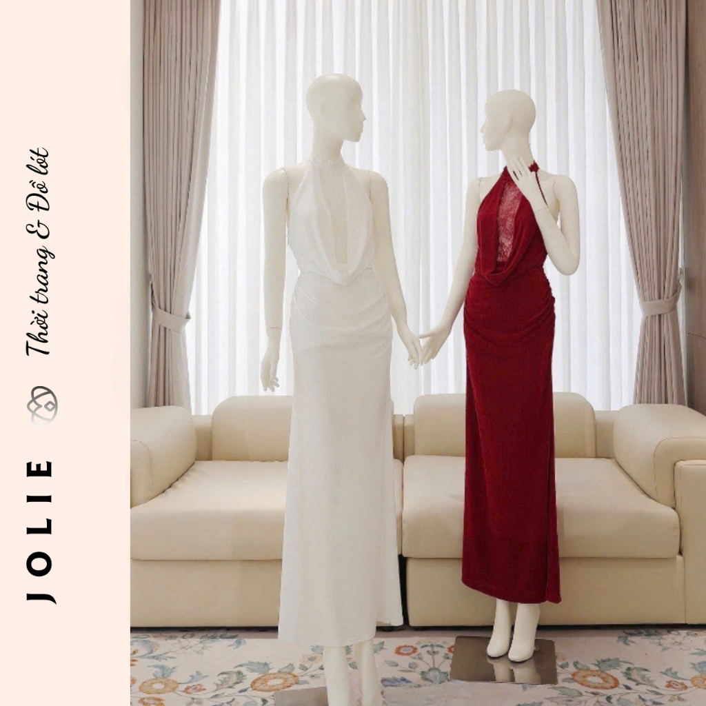 Đầm Dự Tiệc Cổ Yếm Phối Ren Cao Cấp Jolie - Váy Body Dáng Dài Quyến Rũ Sang Chảnh