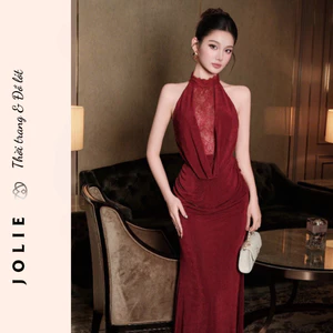 Đầm Dự Tiệc Cổ Yếm Phối Ren Cao Cấp Jolie - Váy Body Dáng Dài Quyến Rũ Sang Chảnh