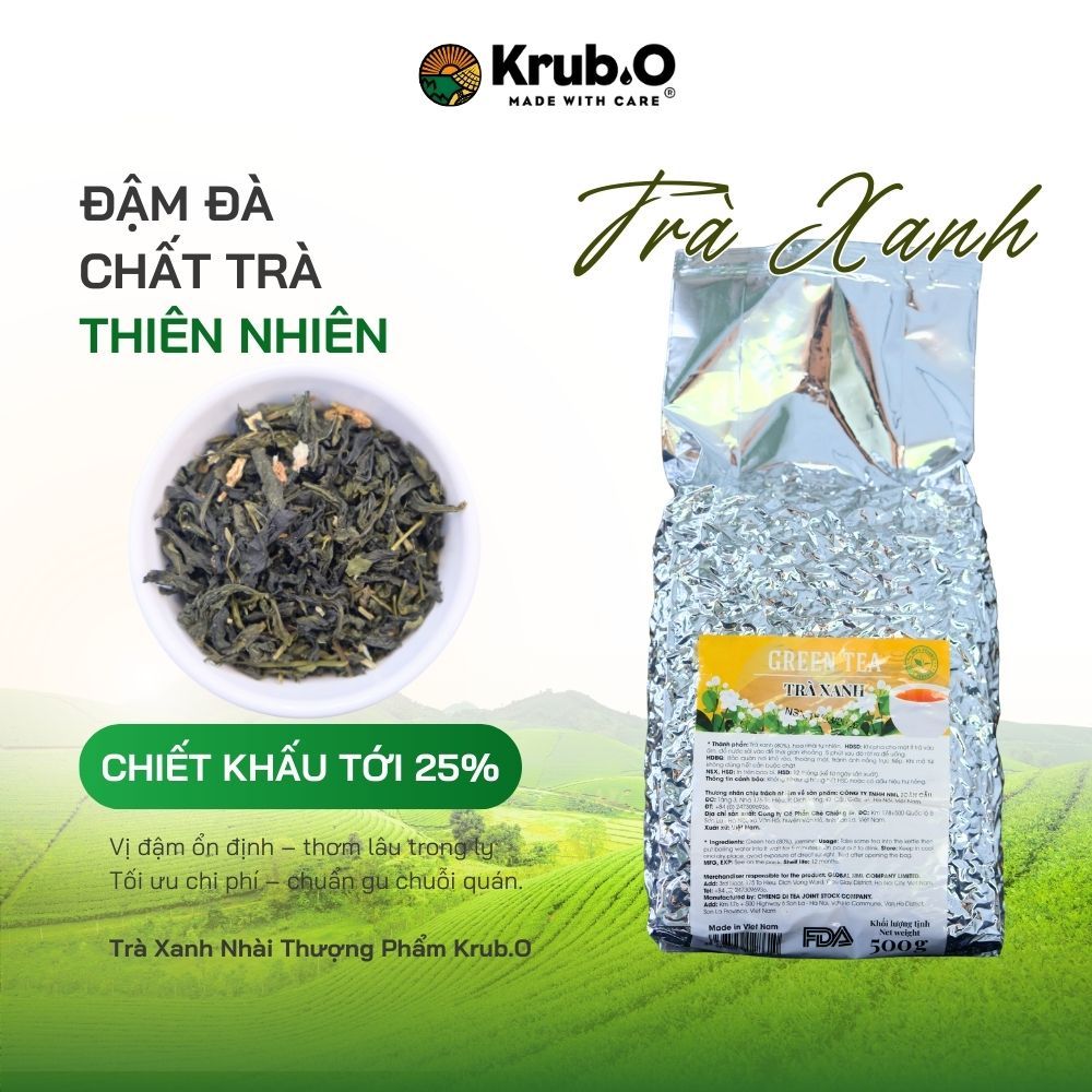 Trà Xanh Nhài Krub.O 500g - Trà Nhài Thượng Hạng, Hương Thơm Tự Nhiên, Cốt Trà Trái Cây Chuẩn Vị