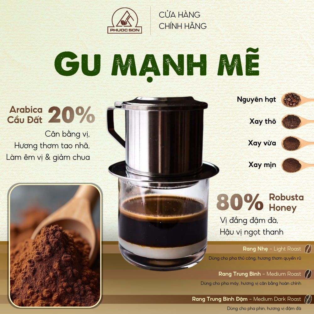 Cà phê Truyền Thống Phước Sơn - Cà phê rang xay tự nhiên công nghệ cao từ Lâm Đồng