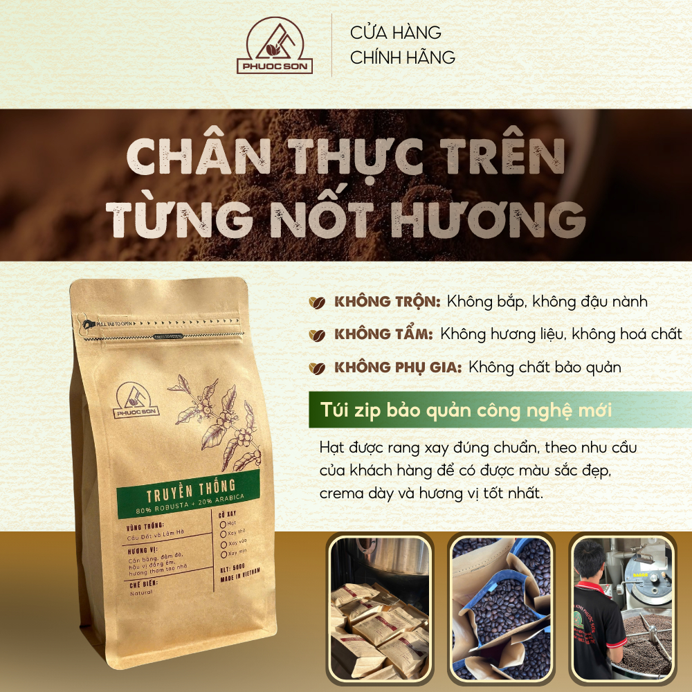 Cà phê Truyền Thống Phước Sơn - Cà phê rang xay tự nhiên công nghệ cao từ Lâm Đồng
