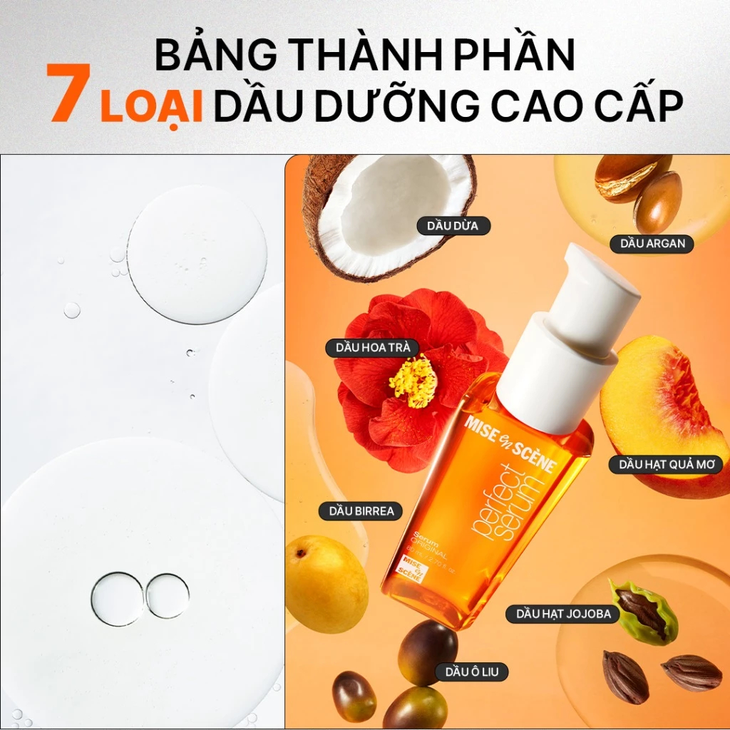 Tinh chất dưỡng tóc mise en scène Perfect Serum từ 7 loại dầu dưỡng cao cấp, phục hồi hư tổn 80ml